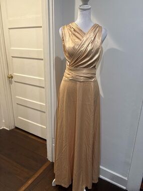 Elegant Satin multi tie Maxi Dress in Champagne
